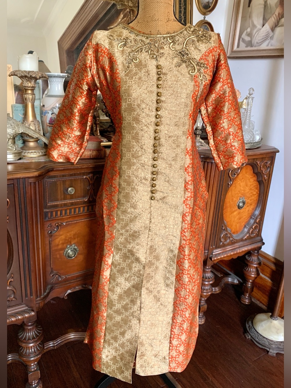 Vintage Royal Golden Copper Eastern Princess Boho Hippie Gypsy Kurti Tunic Dress